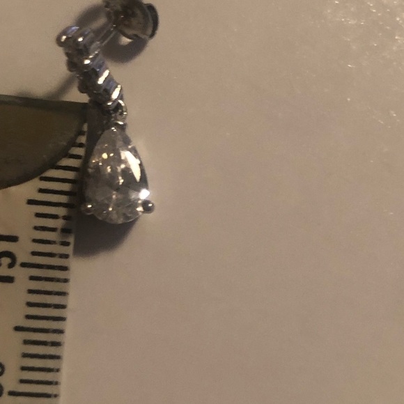 STERLING Silver White Cz Pear Shape Drop Stud Earrings 15mm Total Length - Picture 8 of 9